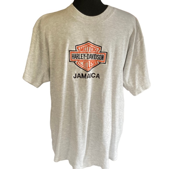Embroidered Harley-Davidson Logo Jamaica Super soft Heather Grey Tee Shirt - Picture 2 of 7